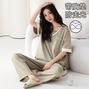 睡衣女士春夏季新款休闲短袖长裤简约宽松可外穿家居服套装
