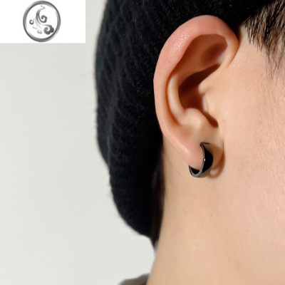 JiMi925银黑色耳环银银男耳圈耳钉圆圈女潮流个性大号小众高级感轻奢