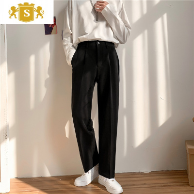 SUNTEKdk制服小西裤男士韩版潮流百搭宽松西装长裤港风休闲黑色直筒裤子西裤