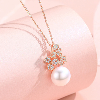 佰色传情纯银项链淡水珍珠吊坠女时尚气质夸张大牌生日礼物玫瑰金