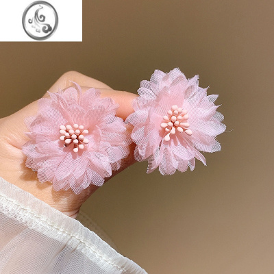 JiMi网纱花朵耳钉超仙高级感气质耳环2023年新款潮夏季小清新耳饰女