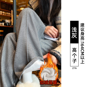 窄版毛呢阔腿裤女新款冬加厚棉裤糯米羊毛裤小个子加绒直筒裤_965