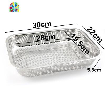 不锈钢漏盆沥水盆长方形过滤网网篮沥水筛水果蓝洗菜淘米盆 FENGHOU 304筷子篮大号洗菜篮洗菜篮