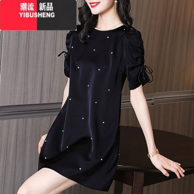 YIBUSHENG高级感韩版宽松泡泡袖女式连衣裙装新款2024短袖女短款洋气