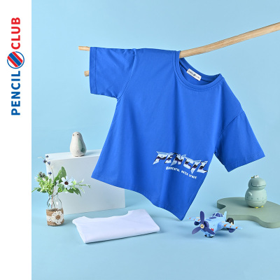 [99元3件任选]铅笔俱乐部童装2025夏装新款男童t恤儿童圆领上衣中大童全棉短袖