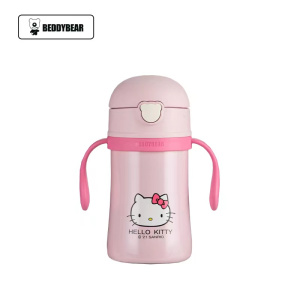 免费刻字杯具熊联名款KT猫婴儿保温杯带吸管宝宝学饮杯泡奶粉儿童小号水杯带手柄两用BEDDYBEAR学饮杯280ml