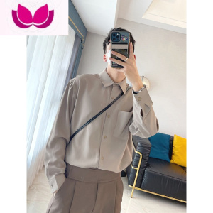 七斓法式高级感纯色衬衫男潮轻熟风长袖气质cityboy衬衣抖音网红