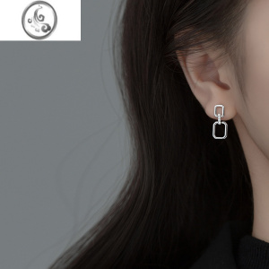 JiMiS925银银耳钉女镶钻方形耳坠简约气质短款时尚小众设计新款耳饰品 S925纯银镶钻方形耳坠一对