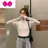 七斓纯色半高领打底衫内搭女上衣春季2023新款设计感薄款长袖T恤