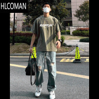 HLCOMAN美式高街ins风潮牌个性字母短袖T恤男款夏季圆领半袖上衣