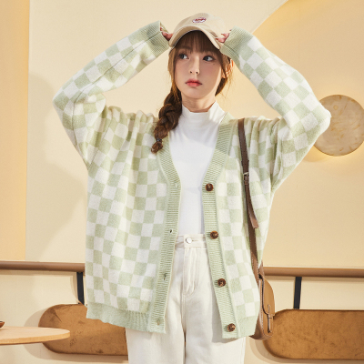 [3件8.5折127.4元,叠加优惠券]唐狮新款秋冬毛衣女V领慵懒针织学院风日系宽松百搭针织开衫