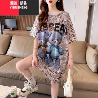 YIBUSHENG大码女装中长款短袖t恤女季2024新款遮屁股上衣宽松休闲连衣裙