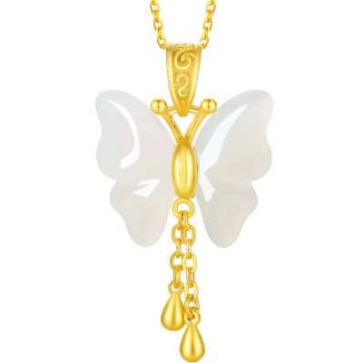 周六福珠宝金镶玉蝴蝶吊坠女足金蝴蝶和田玉吊坠挂坠珠宝首饰AAYA043294吊坠(不含链)