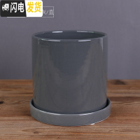三维工匠ins北欧风格简约圆柱黑白色哑光带托盘陶瓷 亮光灰·直·陶瓷托盘 中号&middot;口径12cm高13花盆容器