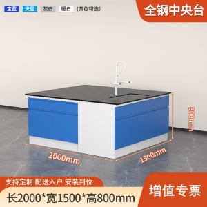 易企采 200CM全钢中央台带水槽 实验室测试化验操作工作台耐酸碱试剂台 单位:张