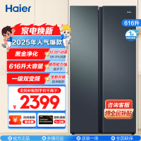 海尔(Haier)616升对开门超薄嵌入冰箱 鲸式储量 黑金净化 双变频一级能效 BCD-616WGHSSEDC9