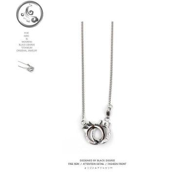 原创潮牌复古凹刻信仰字母古银手铐男女项链情侣毛衣链 JiMi