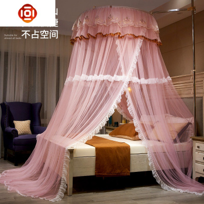 天地杆蚊帐1.8m床家用1.5公主风圆顶1.2米吊顶伸缩导轨床幔免安装三维工匠