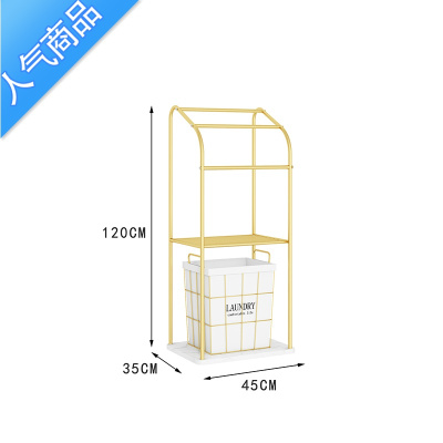YICHENG轻奢浴室双杆毛巾架免打孔洗漱台架子卫生间浴巾多层置物架落地式毛巾架D款金+隔层+带脏衣篓储物架