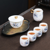 MULTIPOTENT整套功夫茶具套组羊脂玉中国白静安盖碗(妙色清欢款) 礼盒套装