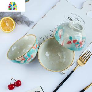 韩式创意陶瓷碗釉中彩好看的吃饭碗小汤碗餐具6个装可微波餐具碗 FENGHOU 浪漫满屋4.5英寸直口碗6个装