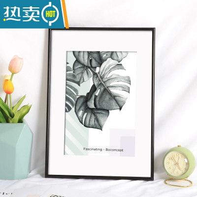 敬平简约铝合金相框挂墙画框装裱窄边A4a3海报4开8k拼图20寸16金属架 圆面款-典雅黑 8k/开挂墙[可放26.7*