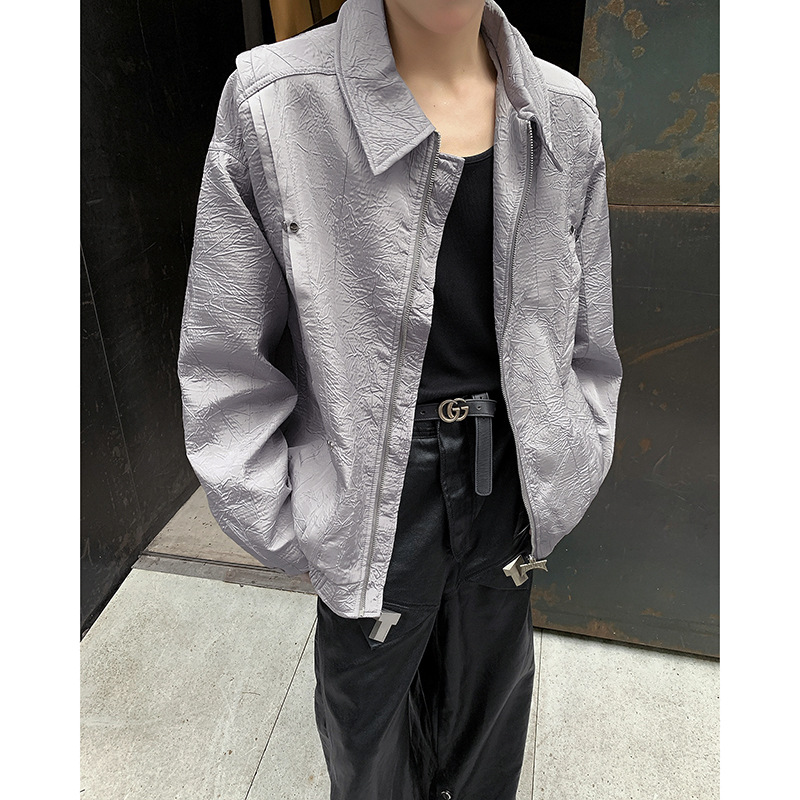 夹克男春秋新款美式高街褶皱痞帅宽松情侣百搭飞行员夹克外套