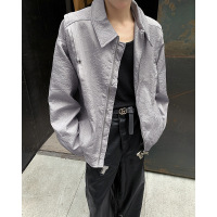 夹克男春秋新款美式高街褶皱痞帅宽松情侣百搭飞行员夹克外套