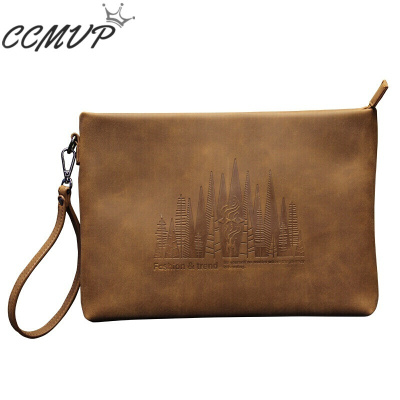 品牌自营质量保证-CCMVP男包新款男士手包大容量手拿包信封包软皮休闲夹包韩版疯马皮1137-2森林咖啡满2件送默认颜色