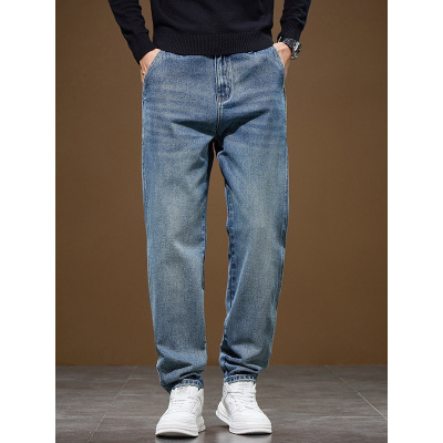 牛仔裤男直筒宽松简约大气拼接个性后袋潮牌青年休闲长裤男式新款