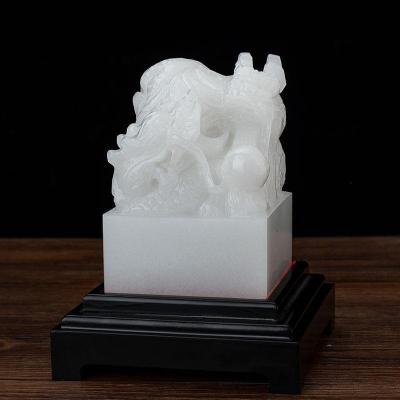 家柏饰(CORATED)玉石龙头玉玺大号印章双龙戏珠升官印客厅摆件