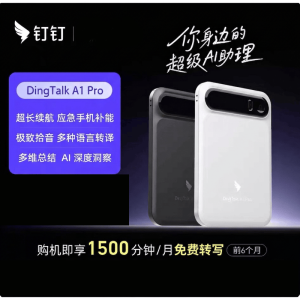钉钉Talk A1pro智能AI录音笔 同声传译转文字卡分析总结会议(充电宝) 皓月银