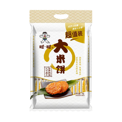 旺旺大米饼1000g零食锅巴小吃饼干批发膨化休闲食品散装组合原味1000g