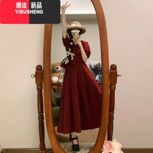 YIBUSHENG法式v领红色连衣裙子女季2024新款小众不撞款套装气质收腰长裙