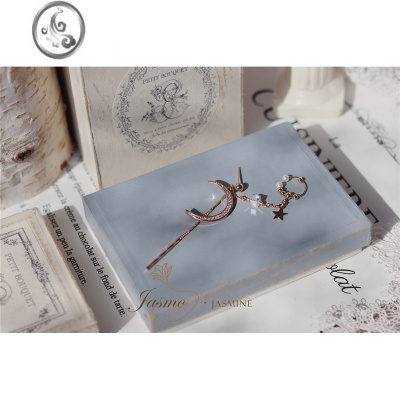 JiMiJasmo原创设计月亮星星高级感水晶流苏925耳钉耳夹无耳洞耳骨夹女