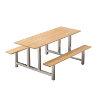 湘渭学校食堂不锈钢餐桌椅4人6人8人位员工饭堂连体快餐桌椅组合6人位防火板