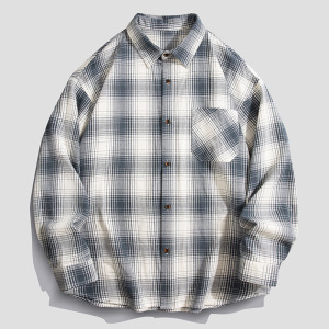 衬衫男春秋季新款格子衬衫男士长袖潮牌内搭百搭宽松翻领衬衣外套