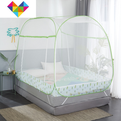 家纺蒙古包蚊帐免安装1.8m床家用防摔儿童1.5m床三开蚊帐御蓝锦