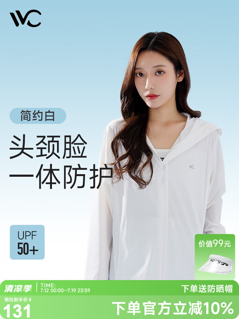 VVC防晒衣服女士夏季时尚冰丝凉感防紫外线短外套披肩外套 简约白