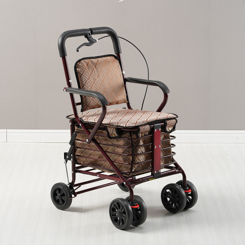 闪电客老人手推车可坐可推老年购物车买菜小拉车座椅折叠助步四轮代步
