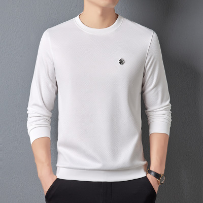 秋新款长袖T恤男士圆领打底衫纯色潮流薄款韩版时尚百搭上衣_1