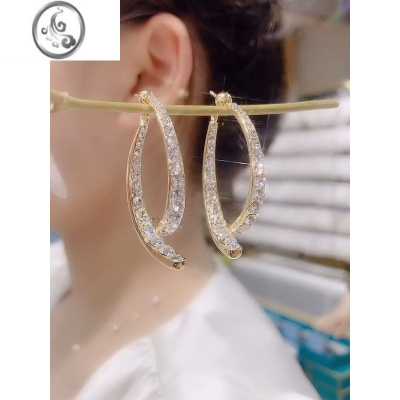 JiMi设计感水钻前后交叉耳环2023年新款潮韩国气质网红银针耳钉耳饰女