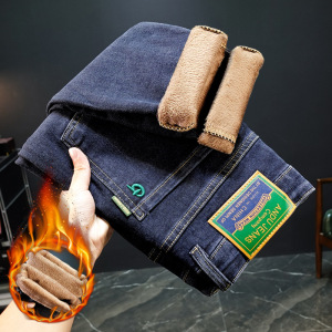 秋冬季高端刺绣牛仔裤男士弹力修身直筒潮流印花时尚长裤子男