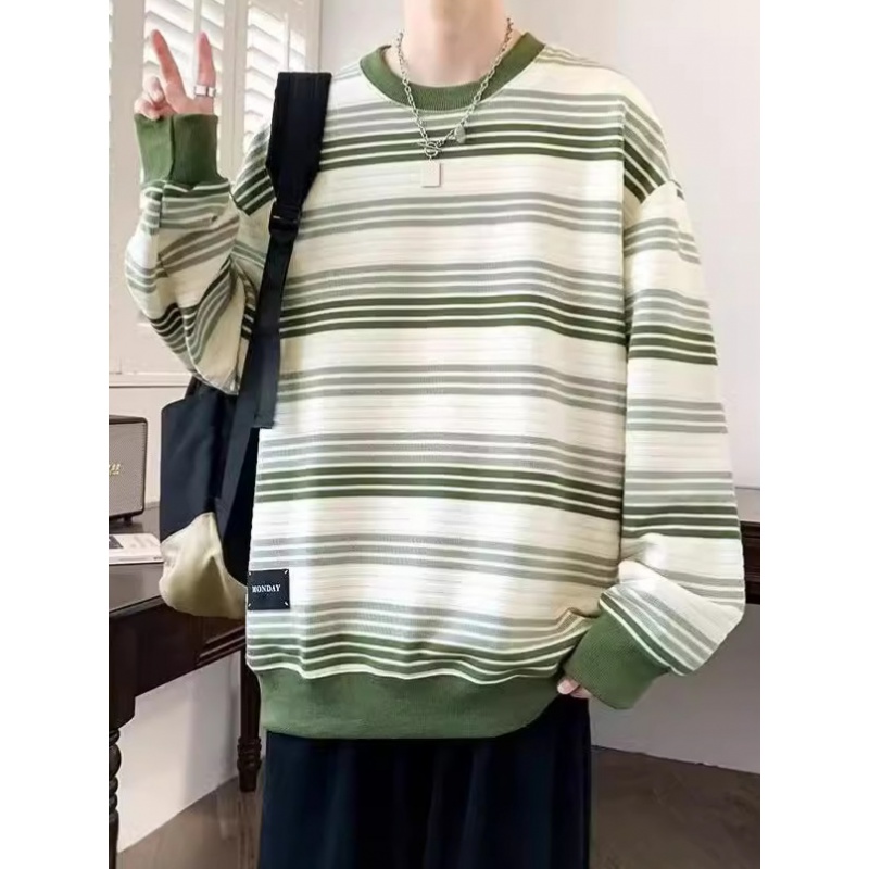 嘻哈撞色条纹卫衣男孩秋季新款港风男青少年休闲长袖T恤