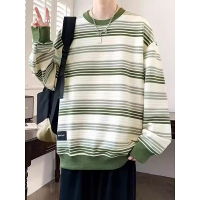 嘻哈撞色条纹卫衣男孩秋季新款港风男青少年休闲长袖T恤