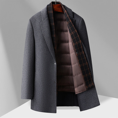 秋冬围巾款白鸭绒内胆加厚中长款双面呢大衣商务双面呢羊毛大衣男