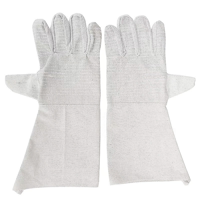 邦能之星24线白帆布手套耐用耐磨防滑电焊机械业隔热作业焊工加长手套N522313