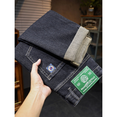 好货男士刺绣牛仔裤秋季弹性舒适厚款轻奢百搭直筒长裤男