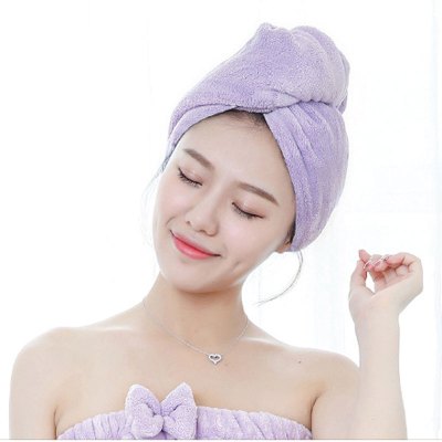 家佑JIAYOU珊瑚绒强吸水抖音女同款干发帽包头巾速干毛巾干发巾浅紫色