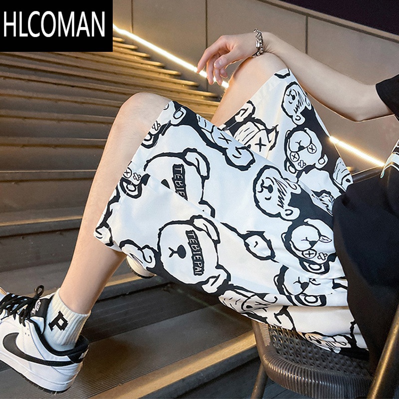 HLCOMAN沙滩裤男夏季冰丝薄款花短裤居家宽松睡裤潮牌休闲五分速干大裤衩